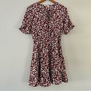 🦋 Kirundo Brown Blue Floral Short Sleeve Mini Dress Medium